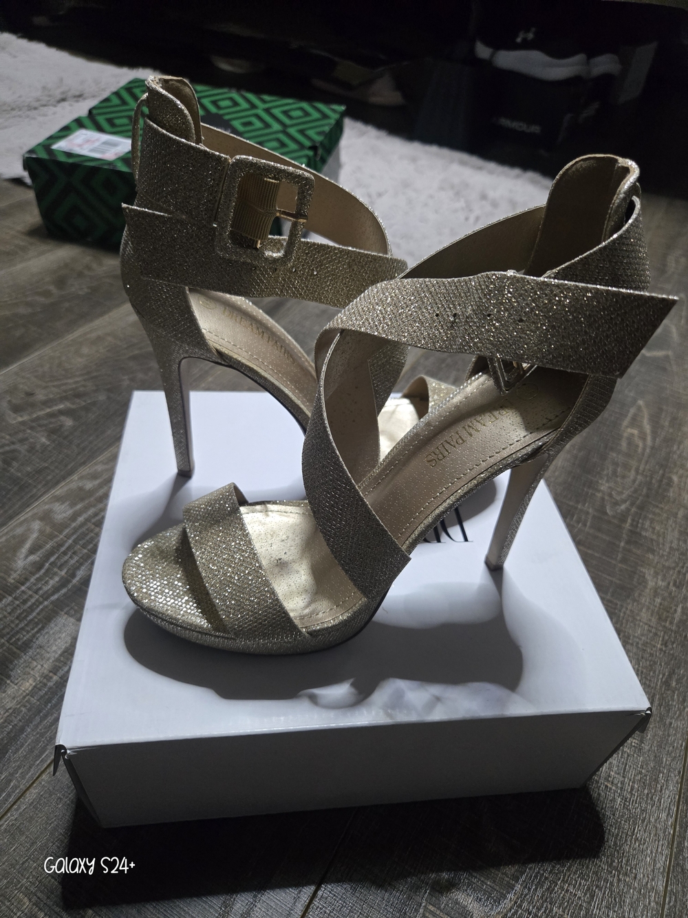 Dream Pairs Gold Glitter Strappy High Heel Sandals